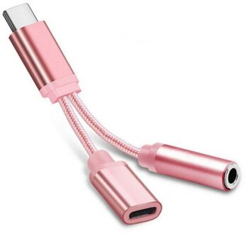 2 In 1 USB C Cable Type-C To 3.5mm Connector Adapter Type C To 3.5 Mm Charger Headphone Audio Jack for Mobile Phone roze