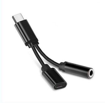 2 In 1 USB C Cable Type-C To 3.5mm Connector Adapter Type C To 3.5 Mm Charger Headphone Audio Jack for Mobile Phone zwart