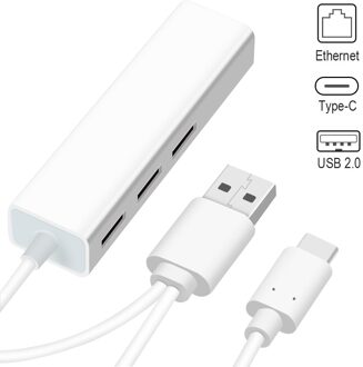 2 in 1 USB Ethernet 3 Port USB HUB 2.0 OTG USB Type C Hub om Rj45 Lan Adapter Multi splitter USB-C Netwerkkaart voor MacBook PC