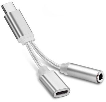 2 In 1 Usb Type C Converter Oplaadkabel 3.5 Mm Audio Oortelefoon Hoofdtelefoon Adapter Voor Xiaomi Samsung Huawei Pearl zwart