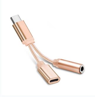 2 In 1 Usb Type C Naar 3.5Mm Aux Adapter Hoofdtelefoon Adapter Usb-C Jack Audio Kabel Voor samsung S20 Plus Voor Xiaomi Huawei goud