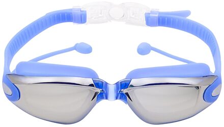 2 In 1 Volwassen Hd Waterdicht En Anti-Fog Siliconen Zwembril Met Oordopjes Anti-Vertigo Duiken Bril voor Beginners # Z Blauw