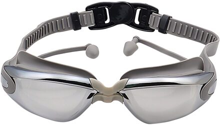 2 In 1 Volwassen Hd Waterdicht En Anti-Fog Siliconen Zwembril Met Oordopjes Anti-Vertigo Duiken Bril voor Beginners # Z Grijs