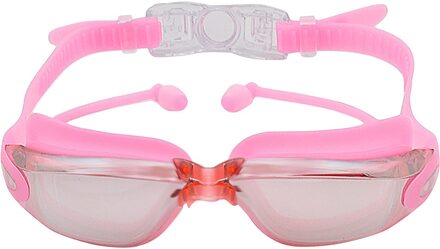 2 In 1 Volwassen Hd Waterdicht En Anti-Fog Siliconen Zwembril Met Oordopjes Anti-Vertigo Duiken Bril voor Beginners # Z Roze