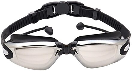 2 In 1 Volwassen Hd Waterdicht En Anti-Fog Siliconen Zwembril Met Oordopjes Anti-Vertigo Duiken Bril voor Beginners # Z zwart