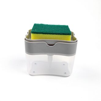 2-In-1 Zeepdispenser En Spons Caddy Push-Type Vloeistof Doos Wasmiddel Automatische Doseerpomp Schuren pad Reinigingsborstel grijs