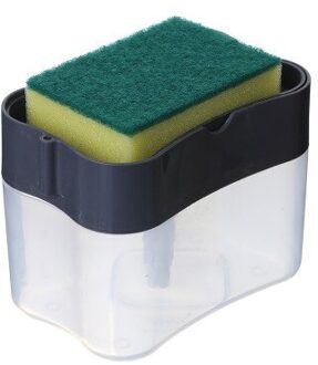 2-In-1 Zeepdispenser En Spons Caddy Push-Type Vloeistof Doos Wasmiddel Automatische Doseerpomp Schuren pad Reinigingsborstel zwart