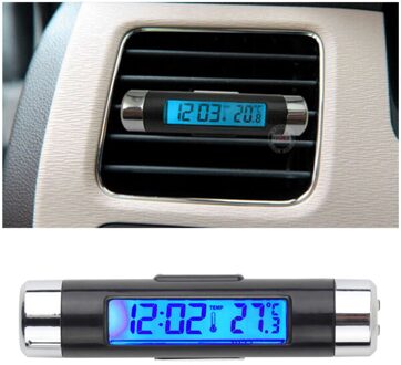 2 In1 Car Auto Lcd Clip-On Digitale Backlight Automotive Thermometer Klok + Voltmeter