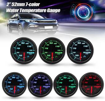 2 Inch 52Mm Universele Water Temperatuurmeter 7 Kleur Led Digitale Display 40-120 Graden 12V Auto water Temp Meter Met Sensor
