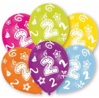 2 jaar thema verjaardag ballonnen - 18x stuks - 27 cm - Leeftijd feestartikelen/versiering