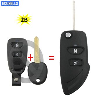 2 Knop Flip Smart Key Case Folding Afstandsbediening Sleutel Shell Behuizing Cover Fob Voor Hyundai Santa Fe Met Batterij Houder en Ongesneden Blad