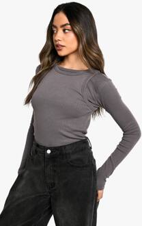 2-Laags Ribtop Met Lange Mouwen, Charcoal - 34