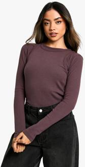 2-Laagse Ribtop Met Lange Mouwen, Plum - 44