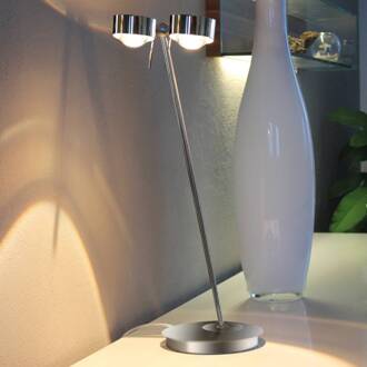 2-lamps tafellamp PUK TABLE, chroom helder, wit mat
