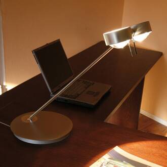 2-lamps tafellamp PUK TABLE, mat chroom helder, wit mat
