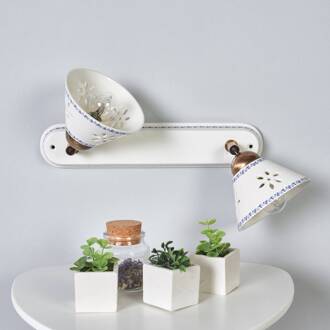 2-lamps wandlamp NONNA in wit keramiek wit, blauw, antiek messing