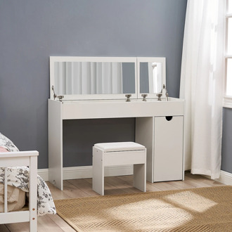 2 Large Flip Mirrors Dressing Table With Stool Jewelry Storage Grids 1 Pulling Cabinet White Can Be Home Office Table