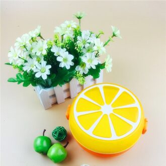 2 Layer Citroen Oranje Patroon Voedsel Container Met Vork Plastic Lunch Servies Magnetron Servies Draagbare Box Picknick Container