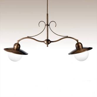 2-lichts hanglamp Taverna Wit, messing