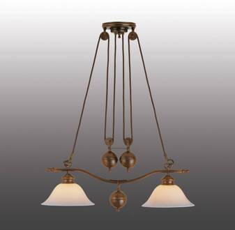 2-lichts pendellamp Anno 1900 Gebronsd messing, wit