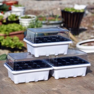 2 lots Kwekerij Lade met Deksels 12 Gat Zaad Lade Doos Plastic Vierkante Vetplant Pot Mini Kas Bloem Zaaien Tray Pot 4 sets