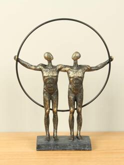 2 mannen, brons look beeldje, 36 cm