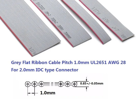 2 meter 1.0 mm UL2651 Grey Flexible Flat Cable 6 8 9 10 12 14 16 20 24 26 30 40 50 60 64 Pin 28 AWG Ribbon IDC Connector 2.0 mm