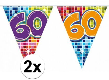 2 Mini vlaggenlijn / slinger verjaardag versiering 60 jaar Multi