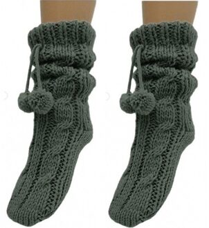 2 Paar grijze huissokken/slofsokken voor dames maat 37-42