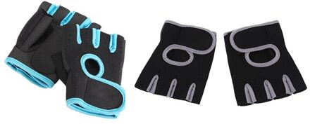 2 Paar Sport Fietsen Fitness Gym Half Vinger Handschoenen Gewichtheffen Exercise Training M-Zwart Met Blauwe Rand & zwart Met Gr