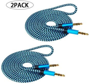 2 Pack 1M Nylon Jack Aux Kabel 3.5Mm Naar 3.5Mm Audio Kabel Male Naar Male Car Aux kabel Voor Iphone Samsung Xiaomi Blauw