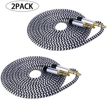 2 Pack 1M Nylon Jack Aux Kabel 3.5Mm Naar 3.5Mm Audio Kabel Male Naar Male Car Aux kabel Voor Iphone Samsung Xiaomi zilver