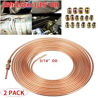 2 Pack 25Ft Koper Nikkel Remleiding Tubing Kit 3/16 Inch Od + 30Pcs Fitting Noten