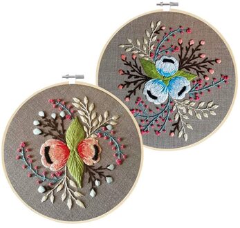 2 Pack Borduren Starter Kit, Gestempeld Borduurwerk Kit Inclusief Borduurwerk Doek Met Patroon, Borduurwerk Hoepel