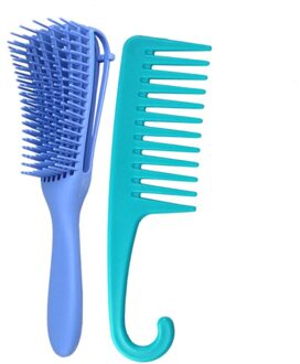 2 Pack Detangling Borstel Set Grove Kam Voor Krullend Haar Geweven 3a Om 4c K1KB Blauw