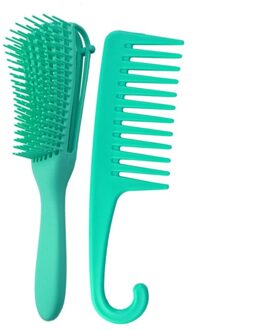 2 Pack Detangling Borstel Set Grove Kam Voor Krullend Haar Geweven 3a Om 4c K1KB groen