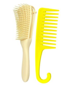 2 Pack Detangling Borstel Set Grove Kam Voor Krullend Haar Geweven 3a Om 4c K1KB Ivoor