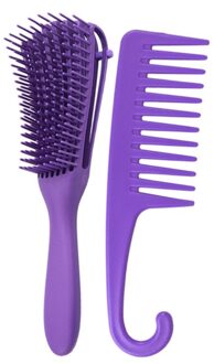 2 Pack Detangling Borstel Set Grove Kam Voor Krullend Haar Geweven 3a Om 4c K1KB Paars