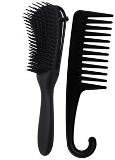 2 Pack Detangling Borstel Set Grove Kam Voor Krullend Haar Geweven 3a Om 4c K1KB zwart
