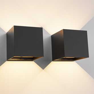 2-pack - Kansas wandlamp op batterijen - Zwart - IP44 Binnen & buiten - 3000K warmwit licht - Up & Down - USB oplaadbare wandlamp - grote accu - Incl. Bewegingssensor
