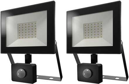 2-pack Lumos LED Breedstraler met bewegingssensor en schemerschakelaar - OSRAM Chips 30W 2880lm - 6500K - IP65 - vervangt 160 Watt - 2 jaar garantie Zwart