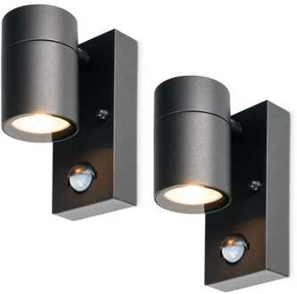 2-Pack Mason wandlampen - Zwart - Bewegingsmelder en schemerschakelaar - IP44 spatwaterdicht - Spotlight voor binnen en buiten - Exclusief GU10 lichtbron