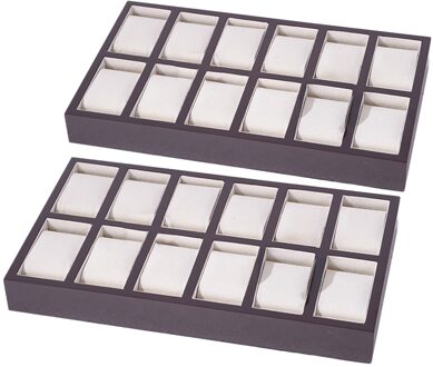 2 Pack Natuurlijke Houten Horloge Box Bangle Kussen Lade Showcase Vitrine 12 Slots