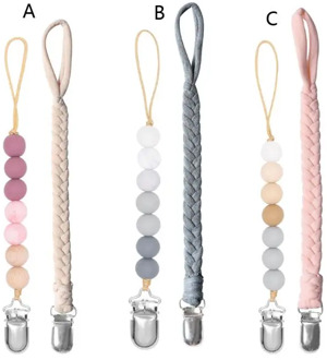 2 Pack Pacifier Clips Universal Sofy Braided Pacifier Holder & Silicone Beaded Binky Holder Teether Toy Leash Baby Shower Gift