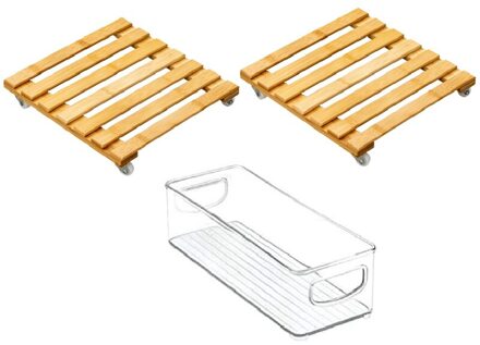 2 Pack Plant Stand Met Wielen, mobiele Bloempot Mover Roller & 1X Stapelbaar Plastic Voedsel Opslag Bin Met Handvatten