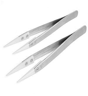 2 Pack Precisie Keramische Pincet Niet-geleidende Anti-Statische Zeer Hittebestendige Pincet