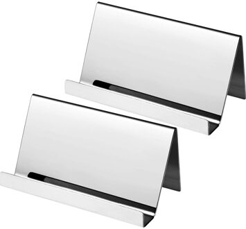 2 Pack Rvs Visitekaartjes Houders Desktop Kaart Display Visitekaartje Rack Organizer (Zilver)