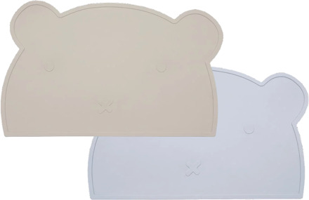 2-Pack Siliconen Placemat Baby Beertje - Beige & Grijsblauw Beige / Grijsblauw / Blauw