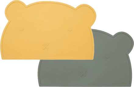 2-Pack Siliconen Placemat Baby Beertje - Mosterdgeel & Sage Mosterdgeel / Geel / Groen / Sage
