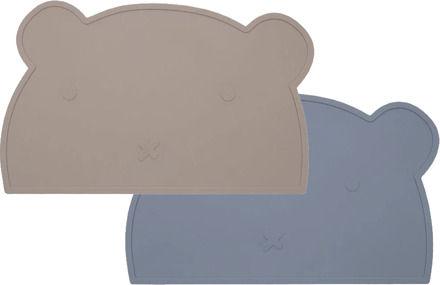 2-Pack Siliconen Placemat Baby Beertje - Taupe & Pastelblauw Taupe / Pastelblauw / Blauw